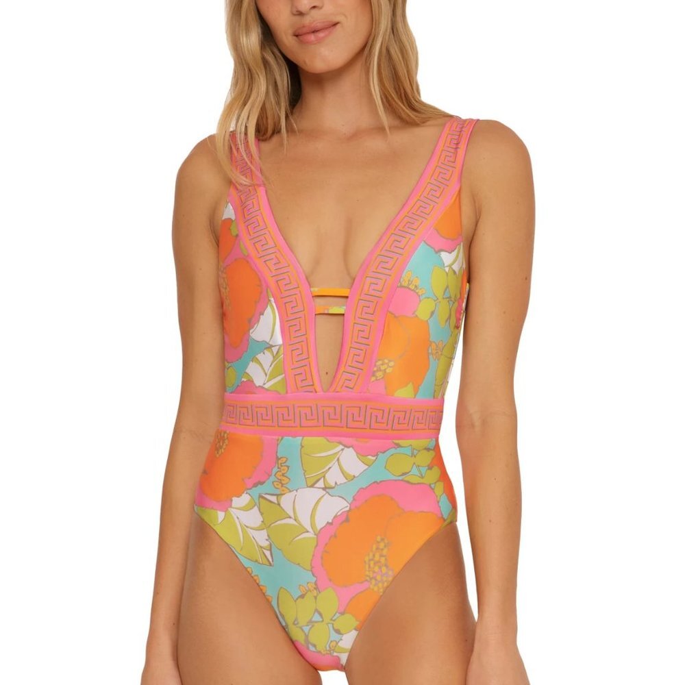 NWT Trina Turk Women's Playa de Flor One Piece Plunge Swimsuit